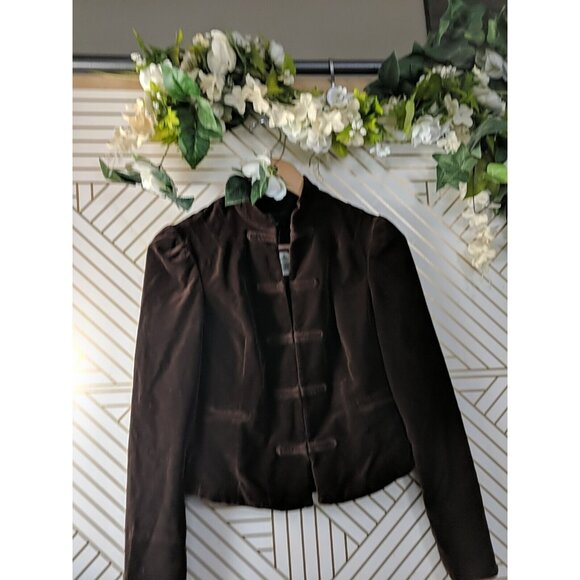 BCBGMaxazria Women's Velvet Military Cut Blazer Brown Mandarin Collar XS NEW - Picture 2 of 8